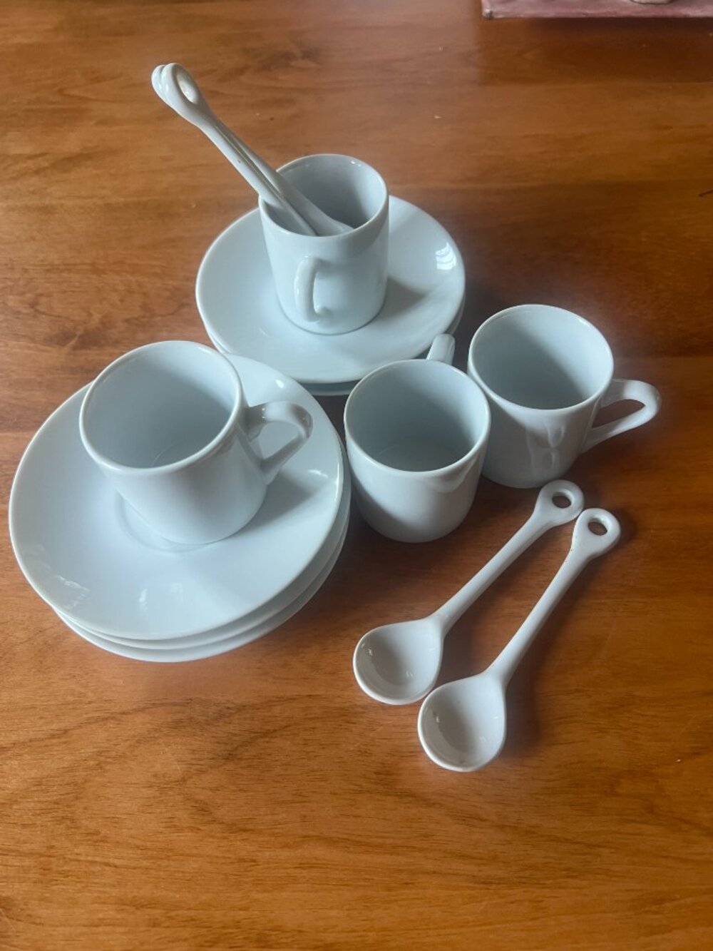 Espresso set, white, 4 each cups, saucers, spoons